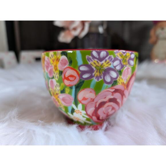 Potter's Studio Footed Coffee Red Mug with Beautiful Colorful Flowers New - Picture 2 of 9